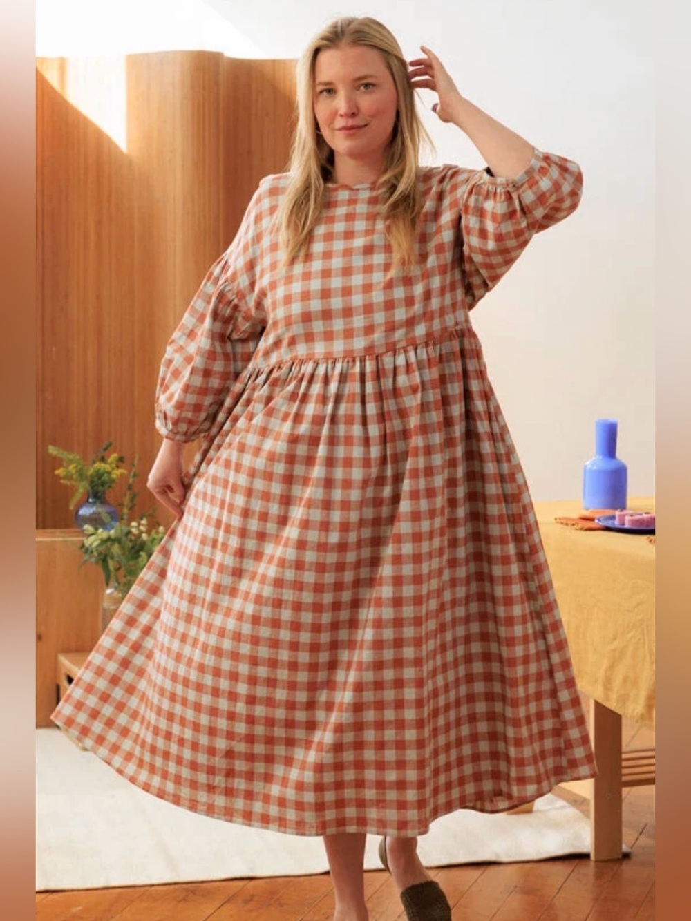 Tradlands Nico Balloon Sleeve Gingham Midi Dress